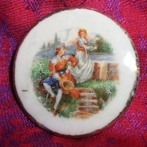 Vintage courting lovers porcelain brooch pin